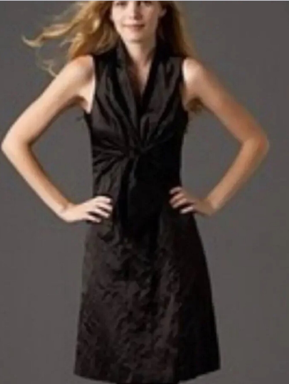 Eileen Fisher Black Sleeveless Dress Tie Front Size 14